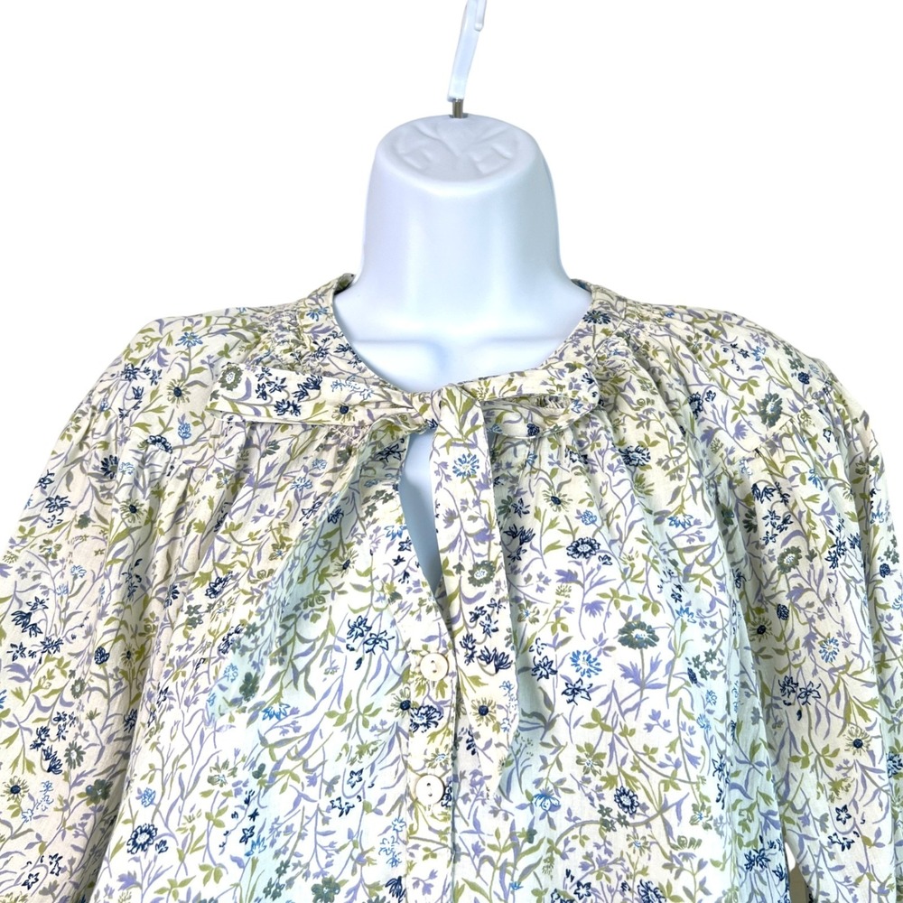 American Eagle‎ Floral Peasant Top Size S Boho Tie Neck Long Sleeve Cottage - Picture 3 of 10